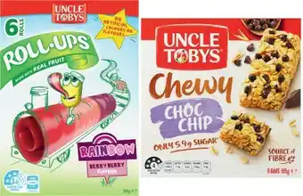 Coles Uncle Tobys Le Snak 132g, Roll Ups 94g, Muesli Bars 185g or Family Muesli Bars 175g offer