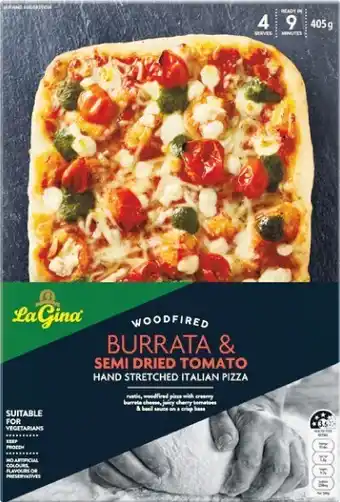 Woolworths La Gina Woodfired Burrata & Semi Dried Tomato Italian Pizza 405g offer