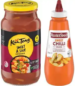 IGA KanTong Cooking Sauce 485‑520g or MasterFoods Sweet Chilli Squeezy Sauce 500mL Selected Varieties offer