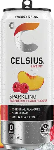 IGA NEW Celsius Raspberry Peach Sparkling Energy Drink offer