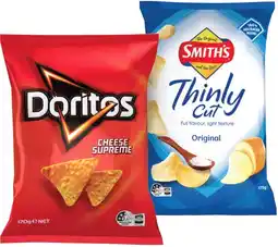 IGA Doritos Corn Chips 150‑170g, Smith’s Thinly Cut Chips 175g or Crackers 160g Selected Varieties offer