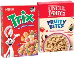 IGA Uncle Tobys Fruity Bites Cereal 500g, Nestlé Trix 310g or Nesquik Cereal 310g offer