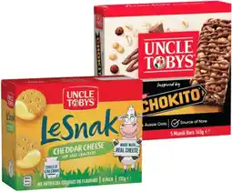 IGA Uncle Tobys Muesli Bars 5‑6 Pack, Le Snak or Roll‑Ups 6 Pack Selected Varieties offer