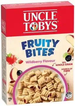 IGA Uncle Tobys Wildberry Flavour Fruity Bites 500g or Nesquik Cereal 310g offer