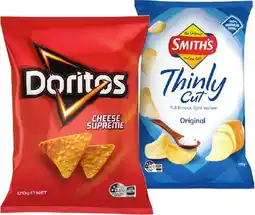 IGA Doritos Corn Chips 150‑170g or Smithʼs Thinly Cut 175g Selected Varieties offer