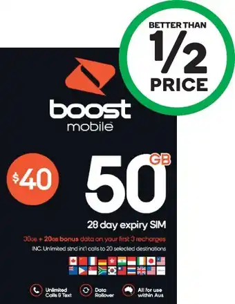 Woolworths Boost $40 Sim Kitu2020 offer