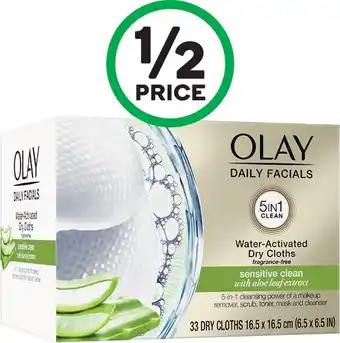 Woolworths Olay Daily Facials Sensitive Clean Water-Activated Dry Cloths Pk 33 offer