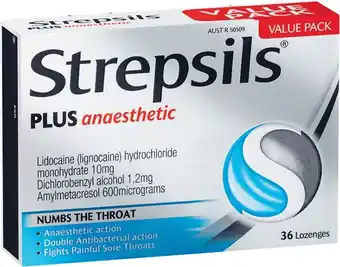 Woolworths Strepsils Plus Anaesthetic Sore Throat Numbing Pain Relief Lozenges Pk 36^ offer