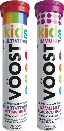 Woolworths NEW Voost Kids Effervescent Immunity or Multivitamin Pk 20~ offer