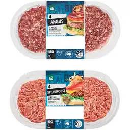 Woolworths Woolworths Australian Beef Burgers Angus or Steakhouse 454g Pk 4 offer