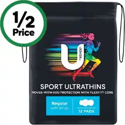 Woolworths U by Kotex Sport Ultrathins Pads-12 offer