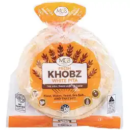 Woolworths MEB Khobz White or Wholemeal Pita Bread 500g Pk 5 offer