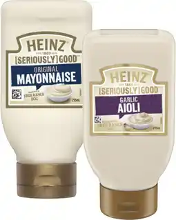Coles Heinz Seriously Good Mayonnaise or Aioli 295mL offer