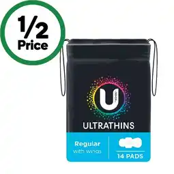 Woolworths U by Kotex Ultrathins, Maxi or Zero Pads Pk 8-16 offer