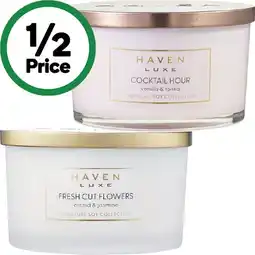 Woolworths Haven Luxe 3 Wick Soy Blend Candle – Assorted offer