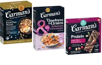 Coles Carman&#039;s Bars 160g-270g, Goodness & Grains 375g, Porridge Sachets 320g or Muesli 500g offer