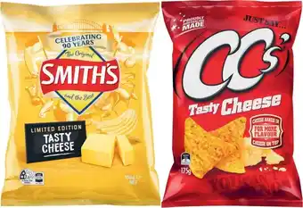 Coles CCu2019s Corn Chips or Smithu2019s Crinkle Cut Potato Chips 150g-170g offer