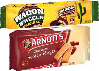 Coles Arnottu2019s Wagon Wheel or Half Coat Chocolate Scotch Finger Biscuits 190g-250g offer