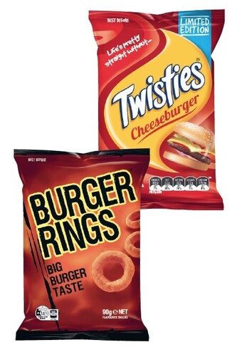 Coles Twisties, Burger Rings or Cheetos Snacks 80g-90g offer