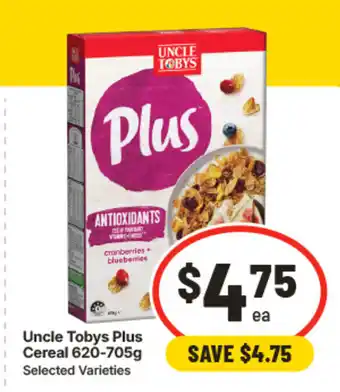 IGA Uncle tobys plus cereal offer