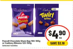 IGA Pascall chocolate share bag or cadbury bitesize offer