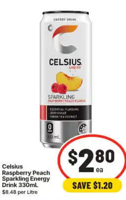 IGA Celsius raspberry peach sparkling energy drink offer