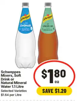 IGA Schweppes mixers, soft drink or natural mineral water offer