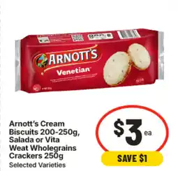 IGA Arnott's cream biscuits, salada or vita weat wholegrains crackers offer