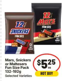 IGA Mars, snickers or maltesers fun size pack offer