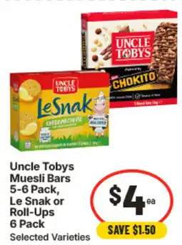 IGA Uncle tobys muesli bars , le snak or roll-ups offer