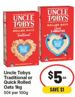 IGA Uncle tobys traditional or quick rolled oats offer