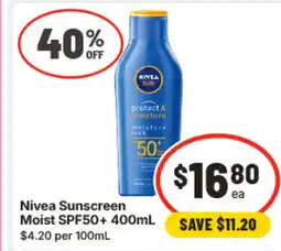 IGA Nivea sunscreen moist spf50 offer