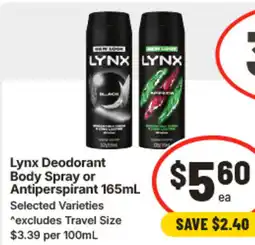 IGA Lynx deodorant body spray or antiperspirant offer
