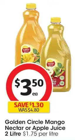 Coles Golden circle mango nectar or apple juice offer
