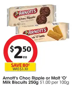 Coles Arnott's choc ripple or malt 'o' milk biscuits offer