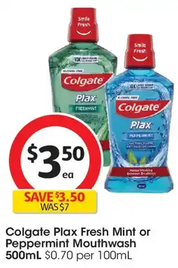 Coles Colgate plax fresh mint or peppermint mouthwash offer