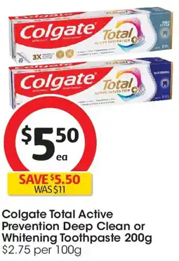 Coles Colgate total active prevention deep clean or whitening toothpaste offer