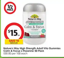 Coles Nature's way high strength adult vita gummies calm & focus l-theanine offer