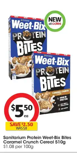 Coles Sanitarium protein weet-bix bites caramel crunch cereal offer