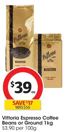 Coles Vittoria espresso coffee beans or ground offer