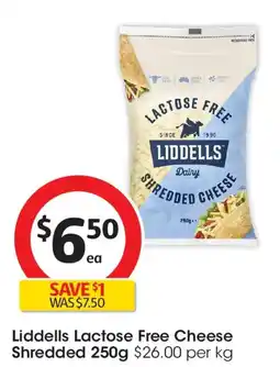 Coles Liddells lactose free cheese shredded offer