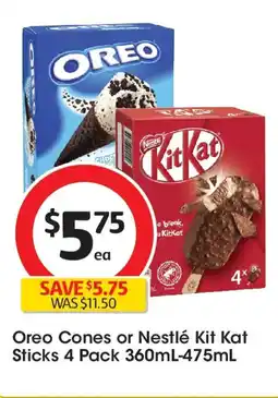 Coles Oreo cones or nestlé kit kat sticks offer