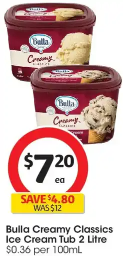 Coles Bulla Creamy Classics Ice Cream Tub offer
