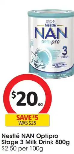 Coles Nestlé nan optipro stage 3 milk drink offer