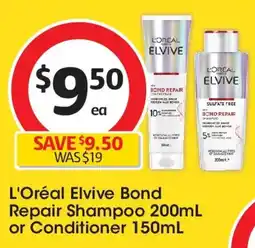 Coles L'oréal elvive bond repair shampoo or conditioner offer