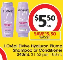 Coles L'oréal elvive hyaluron plump shampoo or conditioner offer