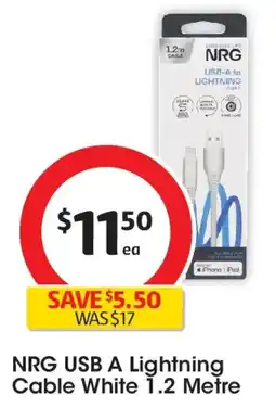 Coles Nrg usb a lightning cable white offer