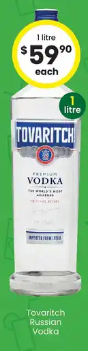 The Bottle O Tovaritch russian vodka offer