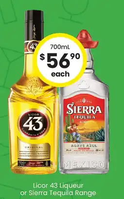The Bottle O Licor 43 liqueur or sierra tequila range offer