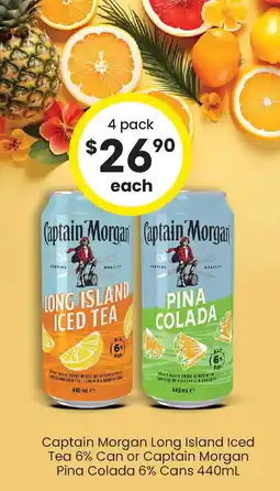 The Bottle O Captain morgan long island iced tea 6% can or captain morgan pina colada 6% cans offer
